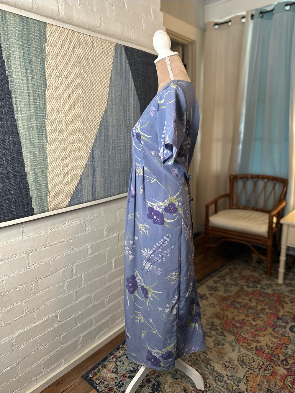 National Wildlife Federation 80s/90s Light Blue Floral Button Up Dress - Picture 7 of 12